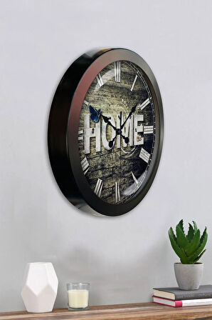 Hediyelik 36 Cm Siyah Metal Home Duvar Saati