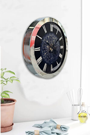 Hediyelik 36 Cm Krom Metal Tüy Duvar Saati
