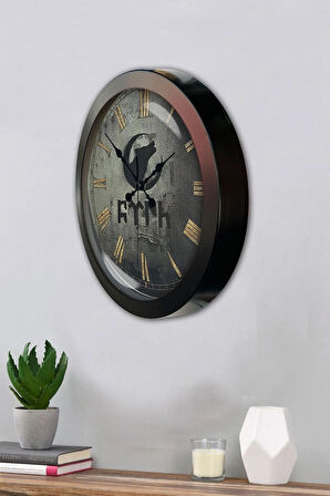 Hediyelik 36 Cm Siyah Metal Bozkurt Türk Duvar Saati