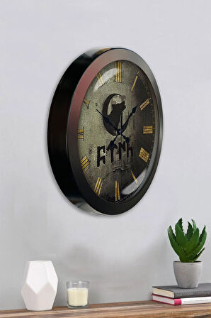 Hediyelik 36 Cm Siyah Metal Bozkurt Türk Duvar Saati