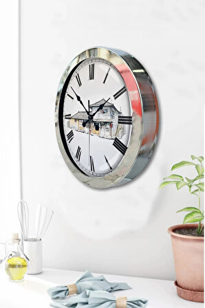 Hediyelik 36 Cm Krom Metal Eski Ev Duvar Saati