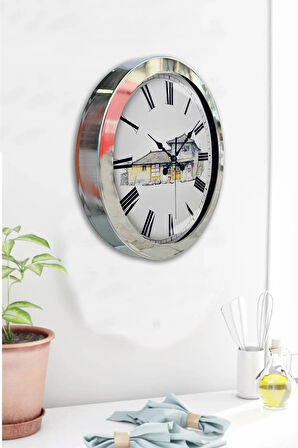 Hediyelik 36 Cm Krom Metal Eski Ev Duvar Saati
