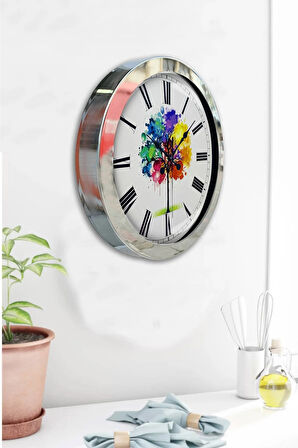 Hediyelik 36 Cm Krom Metal Renkli Ağaç Duvar Saati
