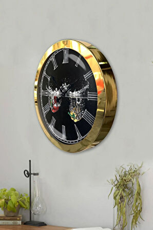 Hediyelik 36 Cm Gold Metal Mutfak Duvar Saati