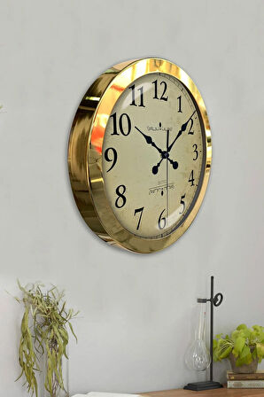 Hediyelik 36 Cm Gold Metal Klasik Duvar Saati