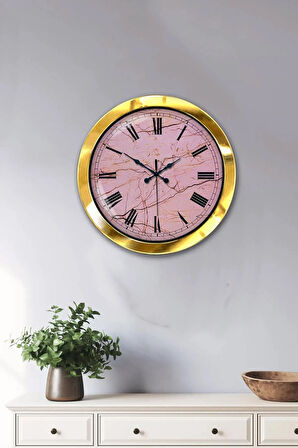 Hediyelik 36 Cm Gold Metal Pink Duvar Saati