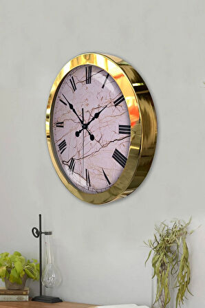 Hediyelik 36 Cm Gold Metal Pink Duvar Saati