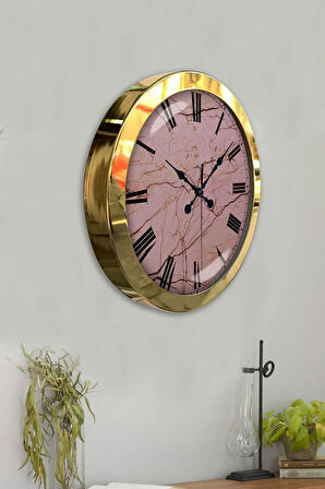 Hediyelik 36 Cm Gold Metal Pink Duvar Saati