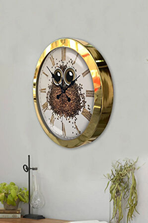 Hediyelik 36 Cm Gold Metal Kahve Duvar Saati