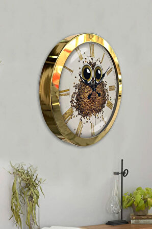 Hediyelik 36 Cm Gold Metal Kahve Duvar Saati