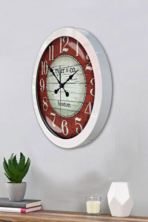 Hediyelik 36 Cm Beyaz Metal Boston Duvar Saati