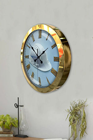 Hediyelik 36 Cm Gold Metal Inşaat Duvar Saati