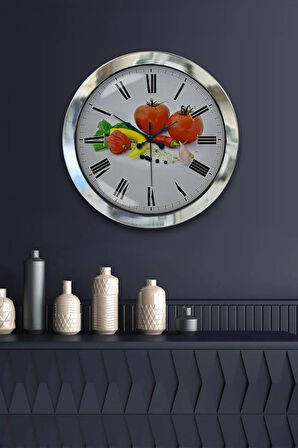 Hediyelik 36 Cm Krom Metal Mutfak Duvar Saati