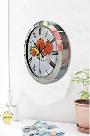 Hediyelik 36 Cm Krom Metal Mutfak Duvar Saati