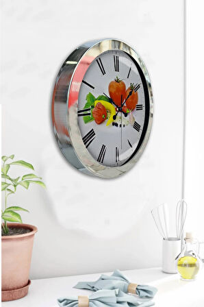 Hediyelik 36 Cm Krom Metal Mutfak Duvar Saati