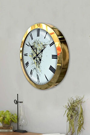 Hediyelik 36 Cm Gold Metal Hayvanlar Alemi Duvar Saati