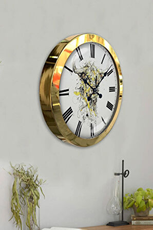 Hediyelik 36 Cm Gold Metal Hayvanlar Alemi Duvar Saati