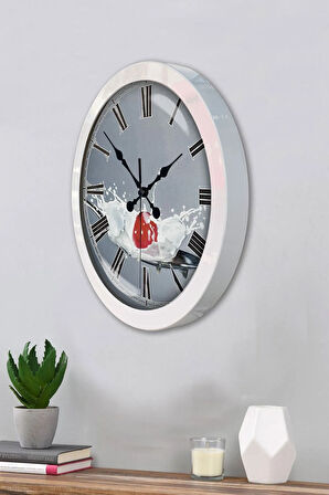 Hediyelik 36 Cm Beyaz Metal Mutfak Duvar Saati