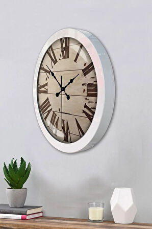 Hediyelik 36 Cm Beyaz Metal Dizayn Duvar Saati