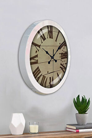 Hediyelik 36 Cm Beyaz Metal Dizayn Duvar Saati