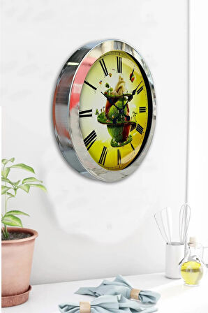 Hediyelik 36 Cm Krom Metal Naturel Duvar Saati