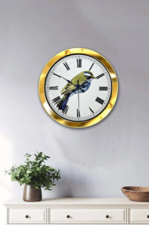 Hediyelik 36 Cm Gold Metal Kuş Duvar Saati