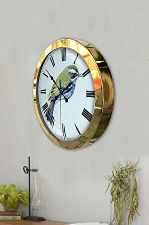 Hediyelik 36 Cm Gold Metal Kuş Duvar Saati