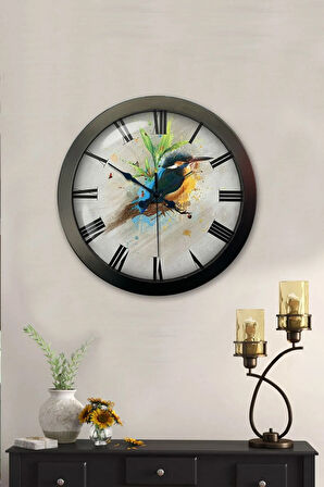 Hediyelik 36 Cm Siyah Metal Bird Duvar Saati