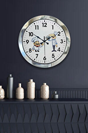 Hediyelik 36 Cm Krom Metal Aşçı Duvar Saati