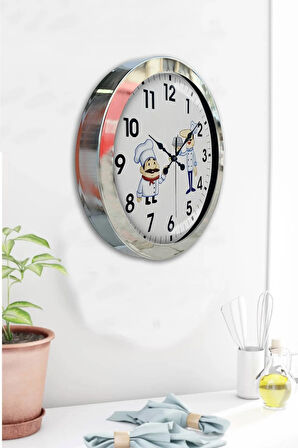 Hediyelik 36 Cm Krom Metal Aşçı Duvar Saati