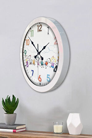 Hediyelik 36 Cm Beyaz Metal Çocuk Odası Duvar Saati