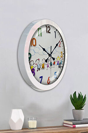 Hediyelik 36 Cm Beyaz Metal Çocuk Odası Duvar Saati
