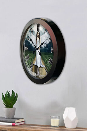 Hediyelik 36 Cm Siyah Metal Melek Duvar Saati