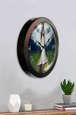 Hediyelik 36 Cm Siyah Metal Melek Duvar Saati