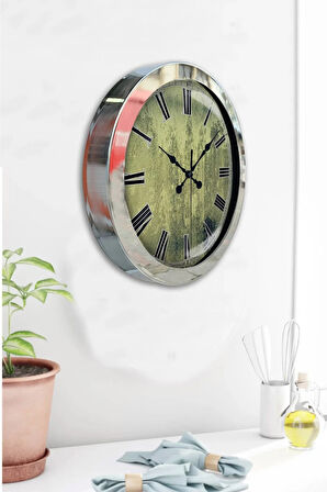 Hediyelik 36 Cm Krom Metal Eskitme Duvar Saati