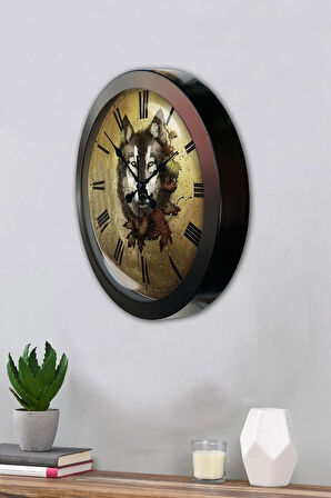 Hediyelik 36 Cm Siyah Metal Kurt Duvar Saati