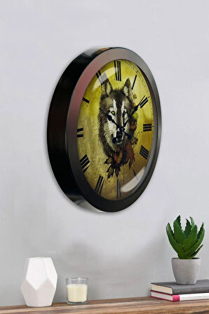 Hediyelik 36 Cm Siyah Metal Kurt Duvar Saati