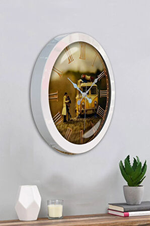 Hediyelik 36 Cm Beyaz Metal Dekoratif Duvar Saati