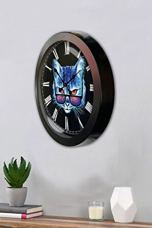 Hediyelik 36 Cm Siyah Metal Kedi Duvar Saati
