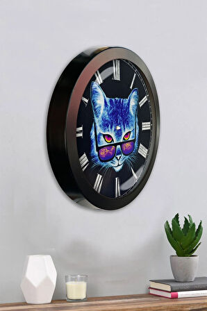 Hediyelik 36 Cm Siyah Metal Kedi Duvar Saati