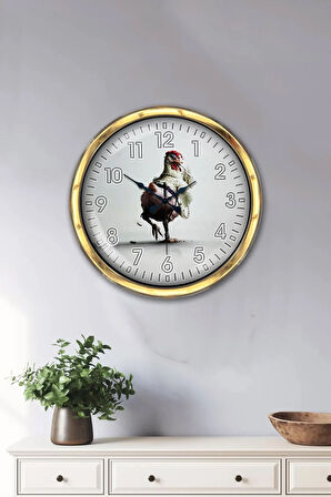 Hediyelik 40 Cm Gold Metal Horoz Duvar Saati