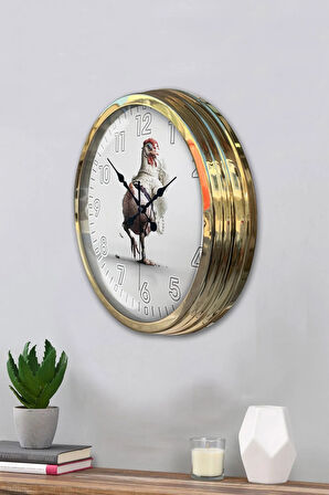 Hediyelik 40 Cm Gold Metal Horoz Duvar Saati