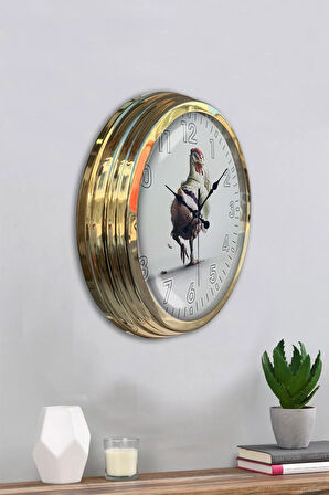 Hediyelik 40 Cm Gold Metal Horoz Duvar Saati