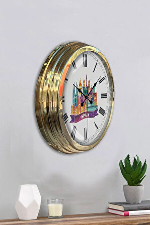 Hediyelik 40 Cm Gold Metal Spain Temalı Duvar Saati