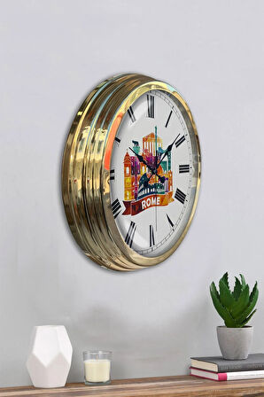 Hediyelik 40 Cm Gold Metal Rome Temalı Duvar Saati