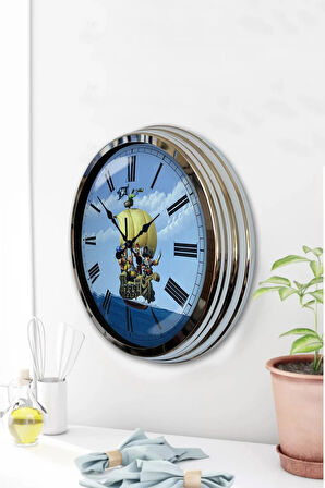Hediyelik 40 Cm Krom Metal Korsan Turizm Duvar Saati