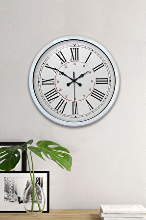 Dekoratif Hediyelik 40 Cm Beyaz Metal Roma Klasik Duvar Saati
