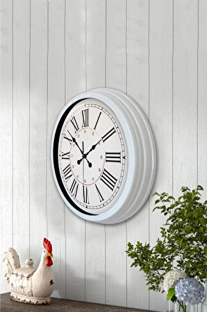 Dekoratif Hediyelik 40 Cm Beyaz Metal Roma Klasik Duvar Saati