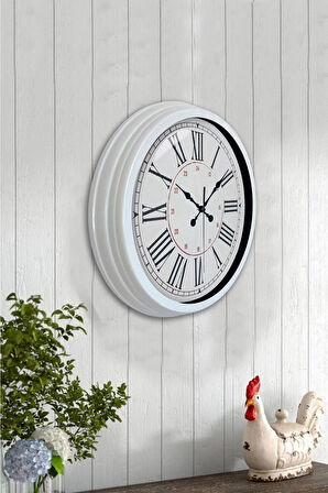 Dekoratif Hediyelik 40 Cm Beyaz Metal Roma Klasik Duvar Saati