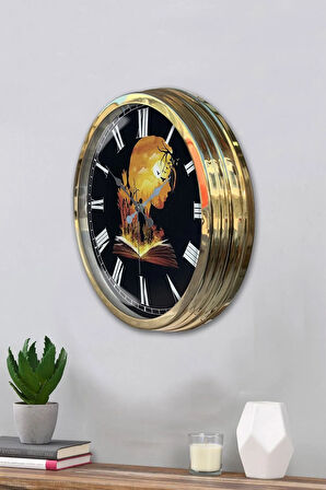 Hediyelik 40 Cm Gold Metal Kitap - Insan Duvar Saati
